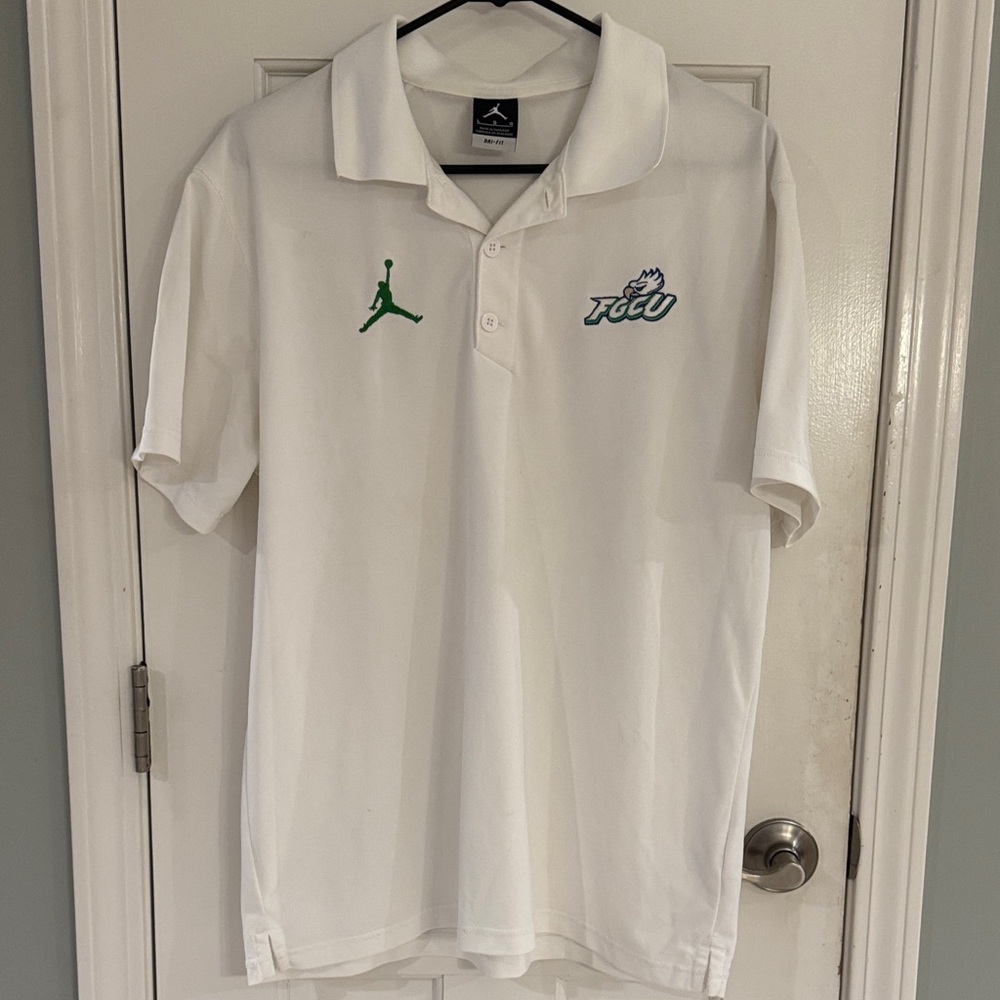 White Polo Shirt with Green Logo FGCU Eagles Dri-Fit